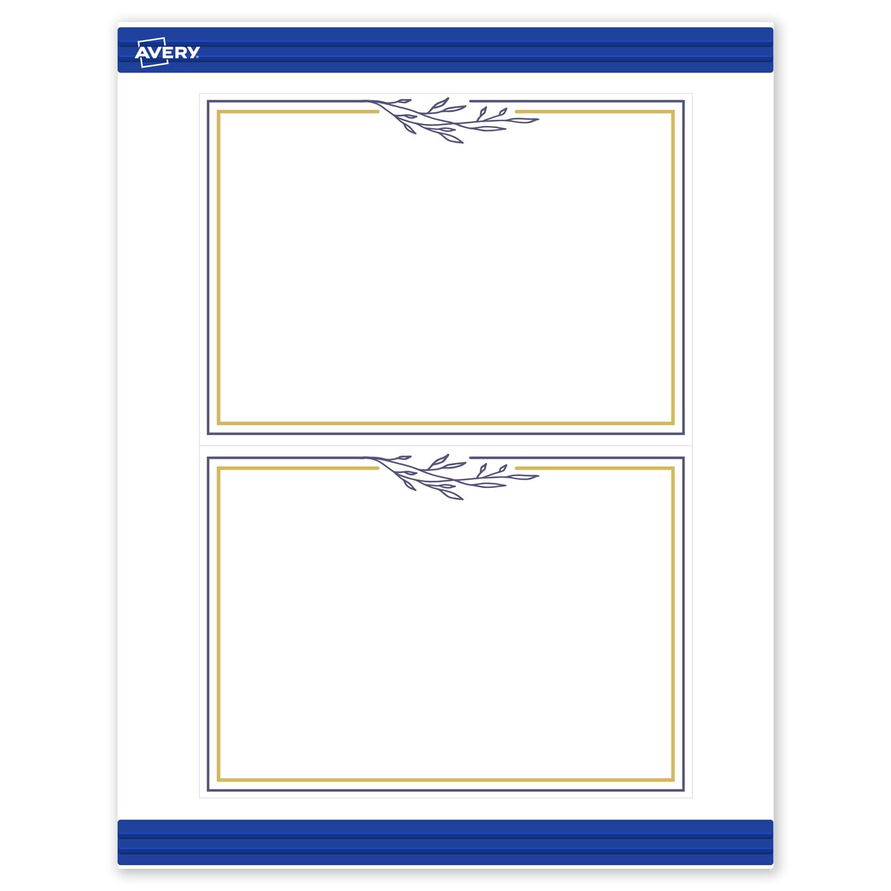 Avery Printable Rectangle Invitation Cards, Gold & Navy Border with Florals, 5" x 7", Matte White Rectangle Invitation Cards, Laser/Inkjet, 20ct, Great for Invitation Cards